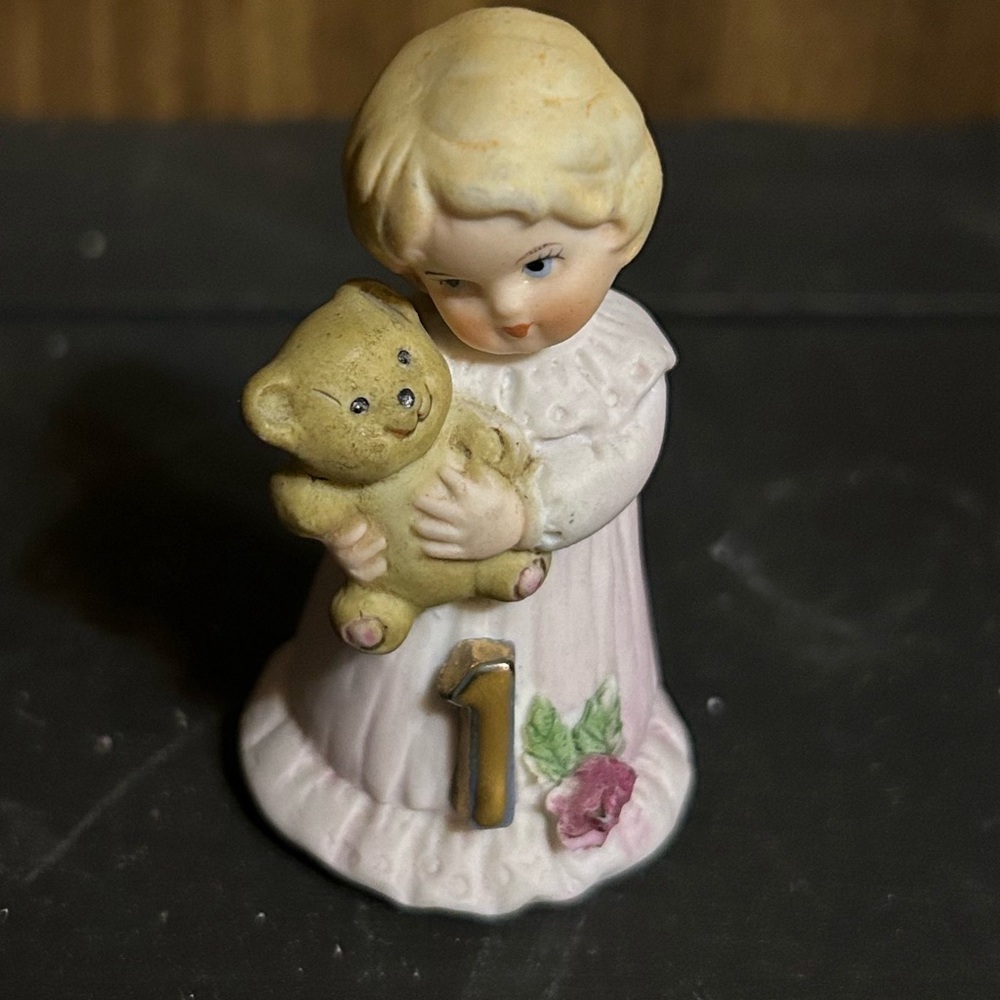 Vintage Growing Up Birthday Girl, Enesco, Age 1, Blonde with Teddy Bear